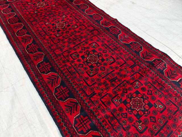 3x7 Ft Red Handmade Bukhara Wool Runner Rug, Geometric Pattern Entryway Carpet - image 1