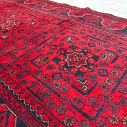 3x7 Ft Red Handmade Bukhara Wool Runner Rug, Geometric Pattern Entryway Carpet - thumbnail 3
