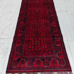 3x7 Ft Red Handmade Bukhara Wool Runner Rug, Geometric Pattern Entryway Carpet - thumbnail 2