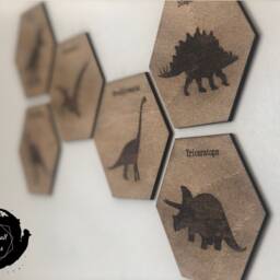 Laser Engraved Dinosaur Plaque - Birch Wood Fossil Art, Children's Room Decor - thumbnail 3