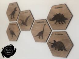 Laser Engraved Dinosaur Plaque - Birch Wood Fossil Art, Children's Room Decor - thumbnail 1