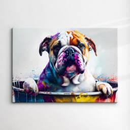 Bulldog in Bathtub Abstract Dog Pet Animal Painting Splatter Wall Art, Framed Canvas Poster Print, Home Kitchen Office Room Decor, Gifts - thumbnail 3