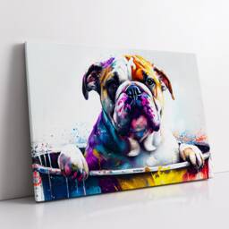 Bulldog in Bathtub Abstract Dog Pet Animal Painting Splatter Wall Art, Framed Canvas Poster Print, Home Kitchen Office Room Decor, Gifts - thumbnail 2