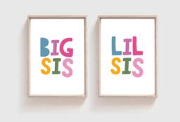 Set Of 2 Sister Prints, Big Sis Lil Sis, Sisters Bedroom Wall Art, Girls Pastel Decor - thumbnail 1