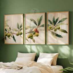 Olive Tree Wall Art Set Of 3, Botanical Branch Poster Prints, Mediterranean Plant Decor, Neutral Nature Artwork, Modern Leaf Prints - thumbnail 4