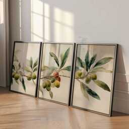 Olive Tree Wall Art Set Of 3, Botanical Branch Poster Prints, Mediterranean Plant Decor, Neutral Nature Artwork, Modern Leaf Prints - thumbnail 3