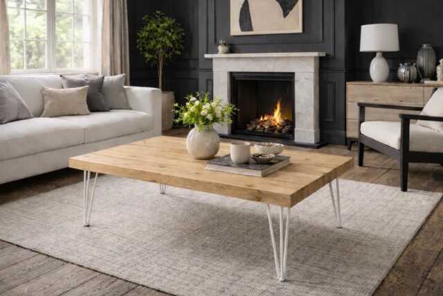 Industrial Solid Wooden Coffee Table On Steel Hairpin Legs - image 1