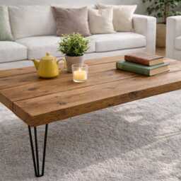 Industrial Solid Wooden Coffee Table On Steel Hairpin Legs - thumbnail 2