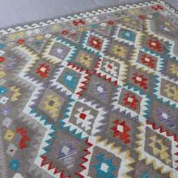 7x10 Natural Gray Kilim Rug - Afghan Hand Woven Dyes Wool Flat Weave Boho Oriental Area Geometric Living Room - thumbnail 4