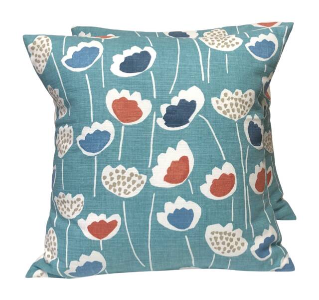 Floral Scandinavian Cushion Covers Blue, Orange, & White - Set Of 2 16 - image 1