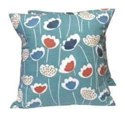 Floral Scandinavian Cushion Covers Blue, Orange, & White - Set Of 2 16 - thumbnail 1