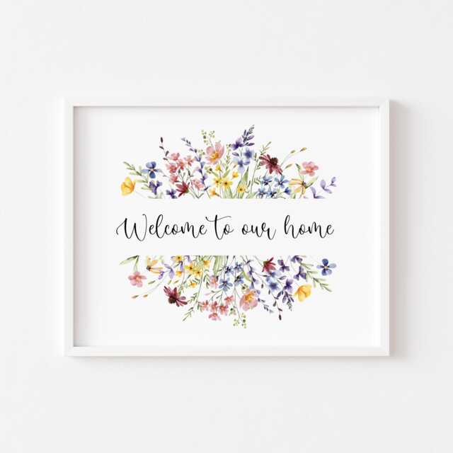 Wildflower Wreath Print Welcome Home Floral Wall Art Unframed Poster Print - image 1