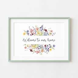 Wildflower Wreath Print Welcome Home Floral Wall Art Unframed Poster Print - thumbnail 3