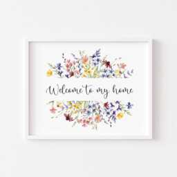 Wildflower Wreath Print Welcome Home Floral Wall Art Unframed Poster Print - thumbnail 2