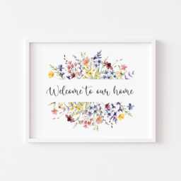 Wildflower Wreath Print Welcome Home Floral Wall Art Unframed Poster Print - thumbnail 1