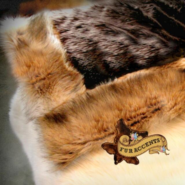 Faux Fur Bedspread Brown Shag Bear With Coyote Border - image 1
