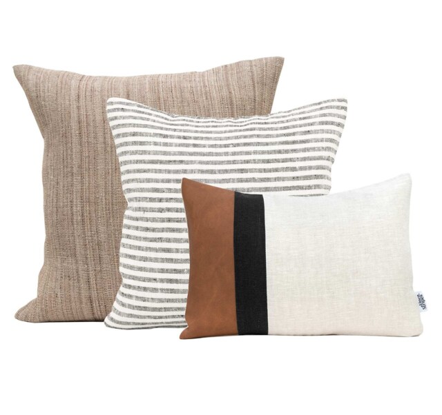 3 Pillow Combination, Cushion Set Linen & Stripes, Farmhouse Covers, Stripe Pillowcases, Scandi Collection Handmade - image 1
