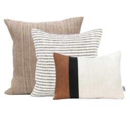 3 Pillow Combination, Cushion Set Linen & Stripes, Farmhouse Covers, Stripe Pillowcases, Scandi Collection Handmade - thumbnail 1