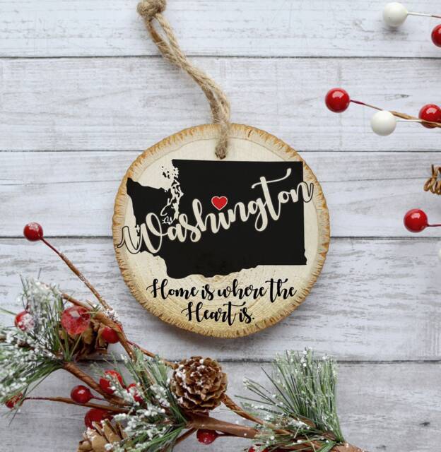 Pine Wood Slice Washington Ornament, Rustic Christmas Tree Decoration - image 1