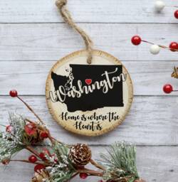 Pine Wood Slice Washington Ornament, Rustic Christmas Tree Decoration