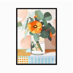 Orange Oasis Portrait, Flower Art, Floral Print, Abstract Living Room Decor, Australian Colour Block Bedroom Poster - thumbnail 2