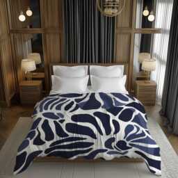 Indigo Blue White Abstract Comforter Modern Bedding, Contemporary Home D??cor Gift, King Queen Twin Size #014 - thumbnail 1