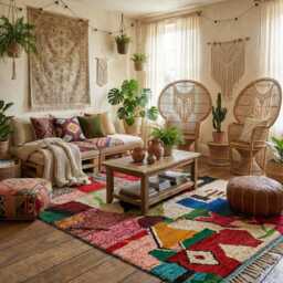Handmade Wool Moroccan Rug, Authentic Berber Boujaad Bohemian Style - thumbnail 3