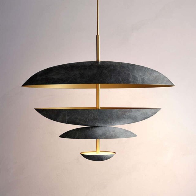 1950S Mid Century Modern Brass Chandelier - 6 Light Cosmic Pendant