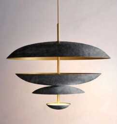 1950S Mid Century Modern Brass Chandelier - 6 Light Cosmic Pendant - thumbnail 2