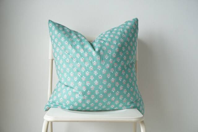 Indian Block Print Pillow Cover Floral Batik, Boho Farmhouse Decor - image 1