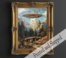 Ufo Abduction Art Print, Victorian Landscape, Funny Eclectic Wall Decor - thumbnail 1
