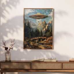 Ufo Abduction Art Print, Victorian Landscape, Funny Eclectic Wall Decor - thumbnail 2