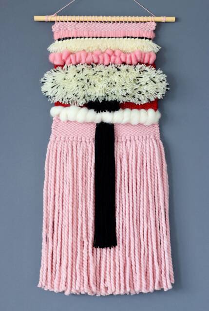 Chunky Woven Wool Tapestry Wall Hanging, Pink Textured Boho Decor - image 1