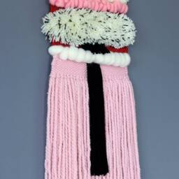 Chunky Woven Wool Tapestry Wall Hanging, Pink Textured Boho Decor - thumbnail 3