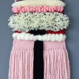 Chunky Woven Wool Tapestry Wall Hanging, Pink Textured Boho Decor - thumbnail 2