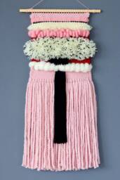 Chunky Woven Wool Tapestry Wall Hanging, Pink Textured Boho Decor