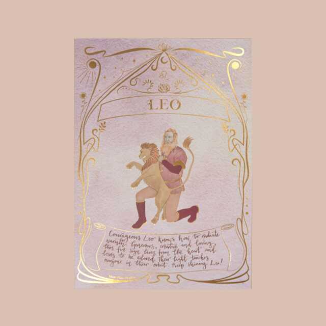 Leo Zodiac Print Celestial Watercolor Art With Foil - image 1