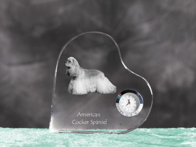 American Cocker Spaniel - Crystal Clock in The Shape Of A Heart With Image Pure-Bred Dog - image 1