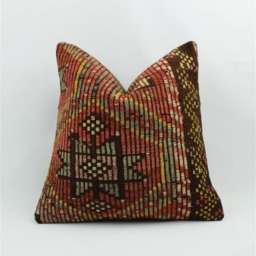 Vintage Kilim Pillow Cover Hand-Spun Wool, Turkish Cotton - 16x16 Inch - thumbnail 3