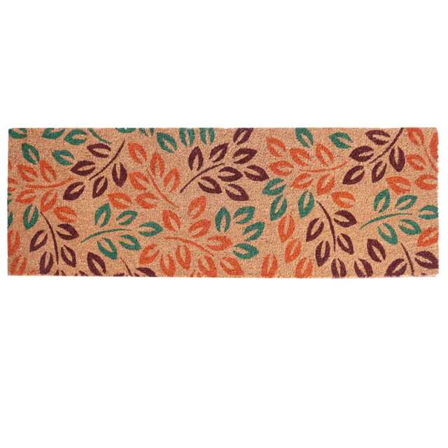 Extra Long Coir Doormat 40 X 125cm Leaves Print Natural Coconut Dirt Trapper Non-Slip Mat Hall Rug - image 1