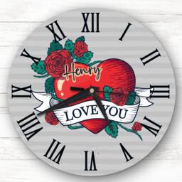 Grey Retro I Love You Valentine's Day Anniversary Gift Personalised Clock - thumbnail 1