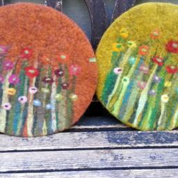 Handfelted Seat Cushion With Flowers & Grass, Copper - thumbnail 4
