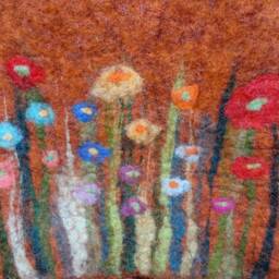 Handfelted Seat Cushion With Flowers & Grass, Copper - thumbnail 3