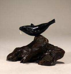 Walrus Sculpture By John Perry 6 Inch Long Ebonite Figurine On Burlwood Base - thumbnail 1