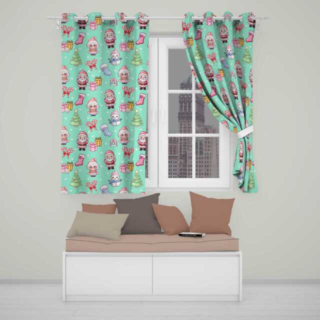 Cute Santa Snowman Gifts Candy Cane Mint Background Seamless Pattern Readymade Eyelet Ring Top Thermal 100% Blackout Curtains - image 1