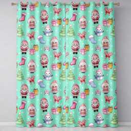 Cute Santa Snowman Gifts Candy Cane Mint Background Seamless Pattern Readymade Eyelet Ring Top Thermal 100% Blackout Curtains - thumbnail 2