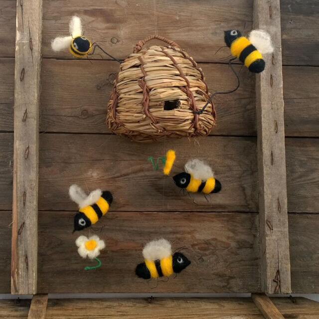 Bumble Bee Hanging Baby Mobile, Beehive Wall Hanger, Children Mobile Waldorf Inspired, Eco Friendly Kids Room Decor, Mobile Woodland Crib - image 1