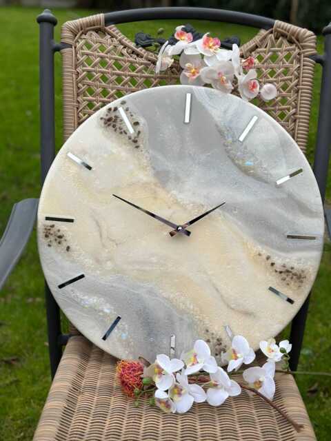 Grey Epoxy Resin Clock Natural Stone Crystal Art - image 1