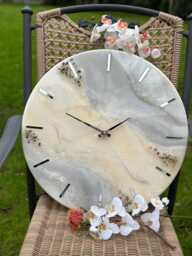 Grey Epoxy Resin Clock Natural Stone Crystal Art - thumbnail 1