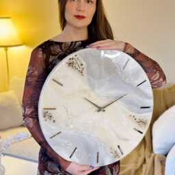 Grey Epoxy Resin Clock Natural Stone Crystal Art - thumbnail 3